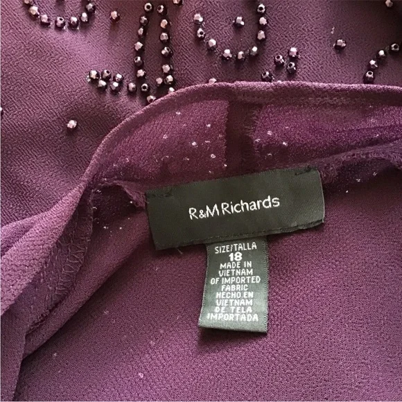 R And M Richards Beaded Two Piece Dress Jacket Eggplant Purple Maxi Size 18 - Picture 12 of 14